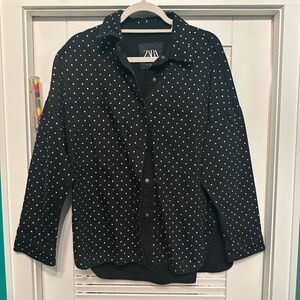 Zara Black Denim Shacket with Sequins
